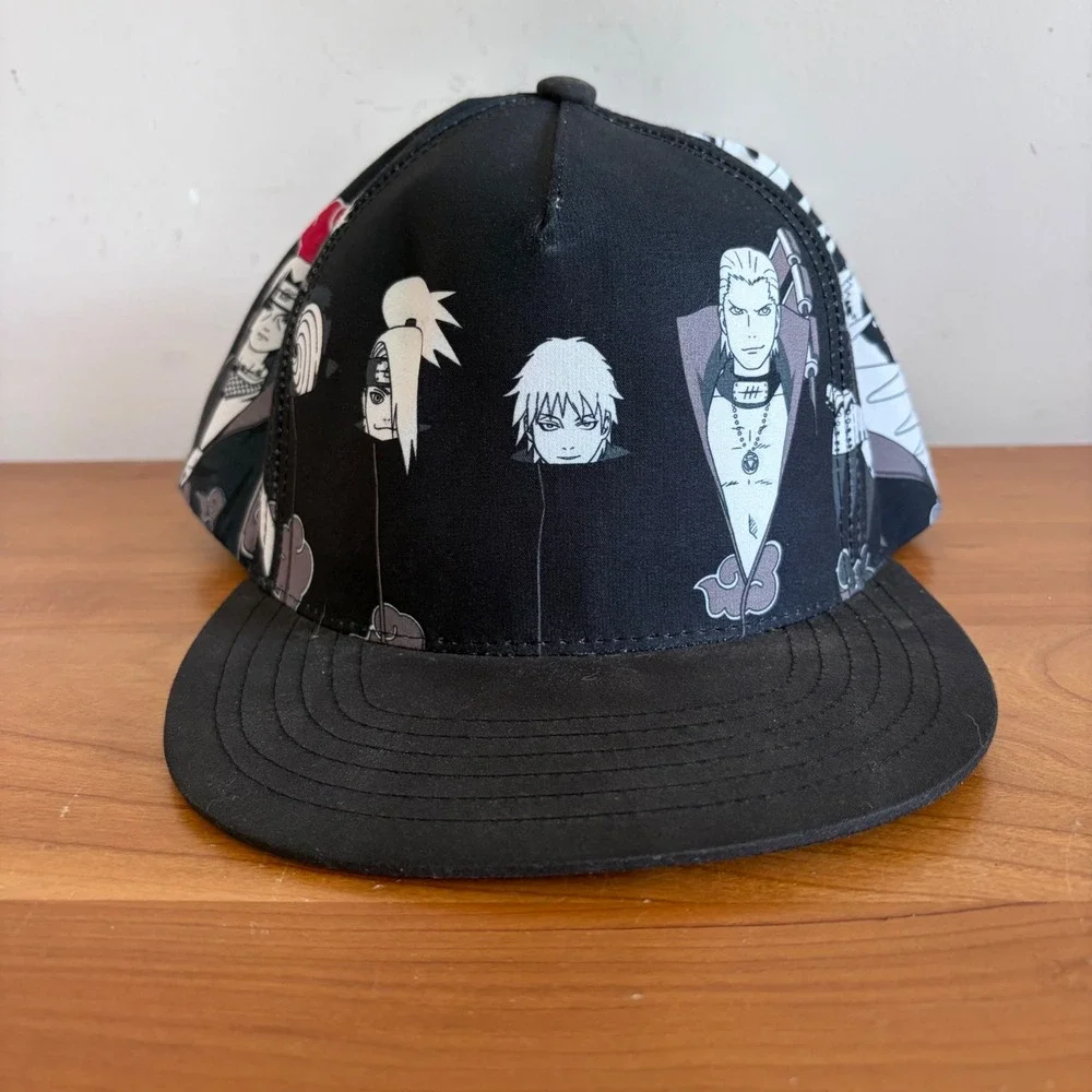 Naruto Shippuden Akatsuki Snapback Hat Black Red Cloud Anime Manga Graphic Cap